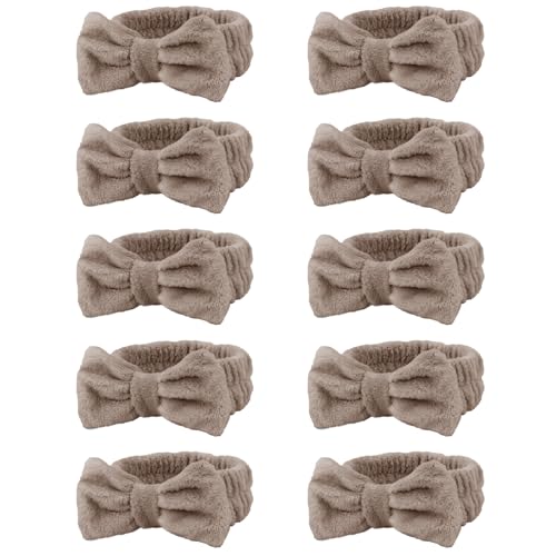 10 Pack Brown Soft Spa Headbands for Women - color: Brown