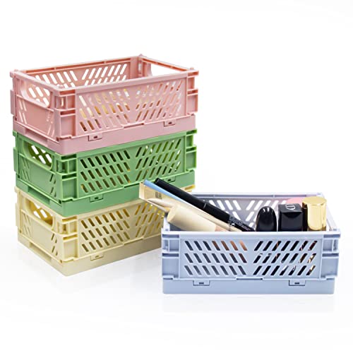 4 Pack Mini Foldable Plastic Small Baskets for Organizing and Storage, Collapsible Storage Crate for Home Bedroom Office Classroom Drawer Organizers (5.9x3.9x2.2in) Mini Size - size: Small
