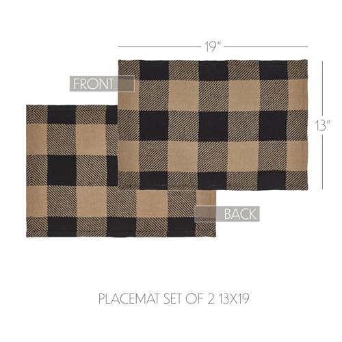 VHC Brands Placemat 13x19 Set of 2, Cotton Dining Room, Kitchen Placemat, Dining Table Placemats, Place Mat, Black Check Collection, Rectangle 13x19, Country Black, 4 Pack - color: Country Black, size: 4 pack