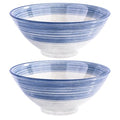 Ceramic Ramen Bowl Set of 2, 8.3" Blue Striped Japanese Noodle Bowls - color: BS
