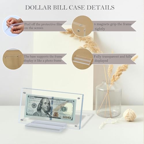 Dollar Bill Frame Display Acrylic Dollar Bill Holder 3.9X7.8Inch for Dollar Bill Display Case Magnet Currency Display Frame Self Standing for Money Ticket Picture Photos (Transparent-20) - color: Transparent-20