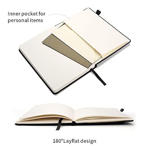 Lined Journal Notebooks with Pen Loop, Hardcover Notebook Journal for Work, 100Gsm Premium Thick Paper with Inner Pocket, Medium 5.7"x8.4", （Black, Ruled） - color: Black, size: 1 Pack