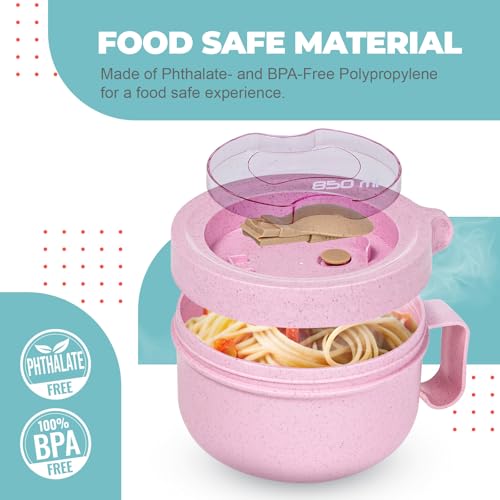 MATICAN Microwave Soup Bowl with Lid, Soup Mug with Lid, Microwave Containers for Ramen Noodles, Soup, Beverages, 28.74 Ounces, Pink, Includes Spork - color: Pink