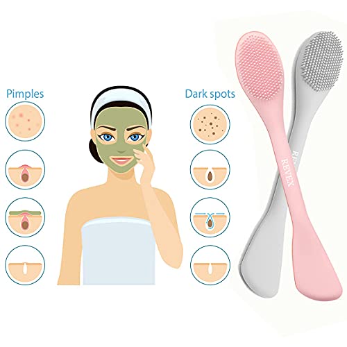 REVEX Silicone Face Mask Applicator,Face Scrubber,Exfoliating Pore Scrubber,Pore Cleaning Brush,2Pcs Mask Applicator Tool for Facial Mud,Face Brush for Women Men.(Pink+Gray) - color: Pink+Gray