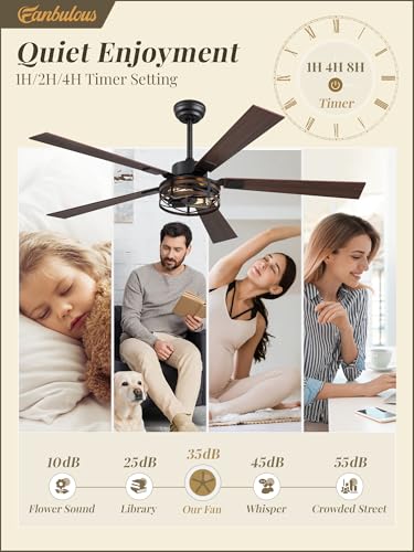 Fanbulous 60" Farmhouse Caged Ceiling Fan with Light & Remote, 6-Speed - color: Black and Walnut, size: 60 Inch