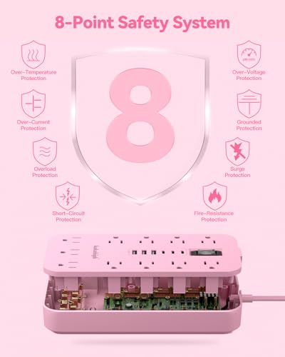 Pink Extension Cord with Multiple Outlets- 10 FT - color: Pink, size: 10FT
