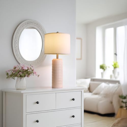 PoKat 27.5" Pink Ceramic Table Lamps for Girls Room Set of 2, Modern Bedroom Lamps, Bedside Lamps for Night Stands Living Room, Cute Lamps Pink Decor, Nightstands Desk Nursery - color: Cream Pink