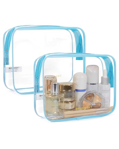 BAGSMART Clear Toiletry Bag 2-Pack TSA Approved Water-Repellent, Blue - color: Distinct Blue, size: Medium