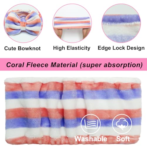 Shintop Women Fashion Lovely Soft Carol Fleece Bowknot Bow Makeup Cosmetic Shower Elastic Hair Band Hairlace Headband (Purple Stripe) - color: purple stripe