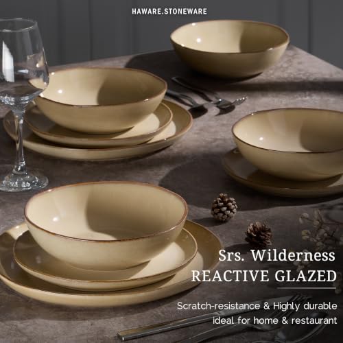 HaWare Cereal Bowls, 26oz Stoneware Serving Bowls Set of 4, for Salad Pasta - color: Reactive Sandy Khaki