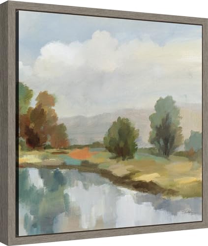 Amanti Art Framed Canvas Wall Art 16x16 River and Clouds III by Silvia Vassileva, Framed Wall Art Canvas, Landscapes Artwork, Country Rustic Decor, Small Poster Painting for Living Room, Bedroom, - color: Sylvie Greywash, size: 16"L x 16"W