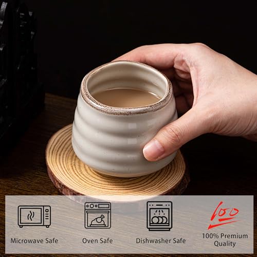 Ceramic Tea Cup Set, 5OZ Espresso Cups, Retro Grey, Set of 4 - color: Retro Grey