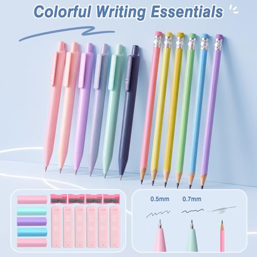 MoKo Pencil Case with Supplies, 59Pcs Aesthetic School Set, Blue - color: Blue-59P