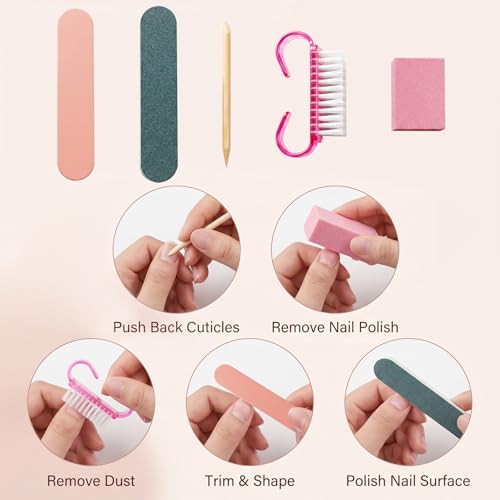 Ymapinc 5 Sets Disposable Manicure Prep Kit, Portable Travel Nail - Pink