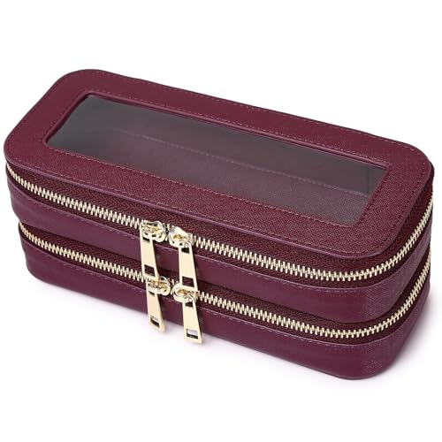 Pinkmik Double Layer Makeup Bag, Burgundy, Double SLIM - color: B3/Burgundy, size: 2-Layer SLIM