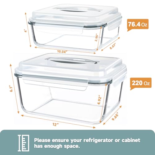 KOMUEE 2 Pack 220oz+76.4oz Extra Large Glass Food Storage Containers Set