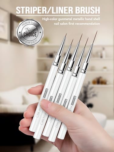 Nail Liner Brush, Fine Line Nail art Brushes 5/9/15/20/25mm Thin Line Nail Brushes Detail Drawing, Liner Brush for Nails Gel (White) - color: White