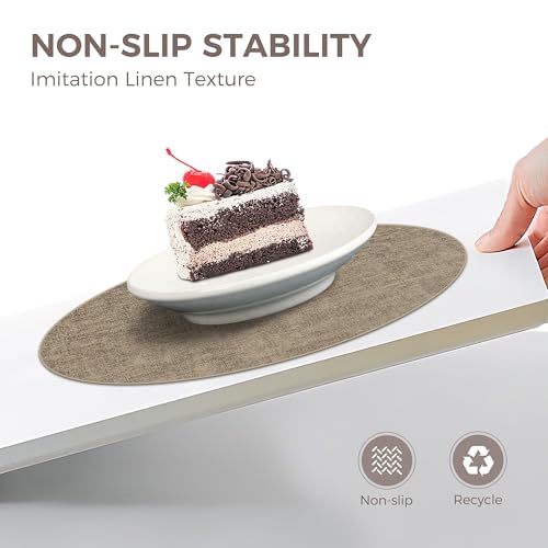 13" Round Placemats Set of 6, Reversible Faux Leather Wipeable Table Mats - color: Light Coffee