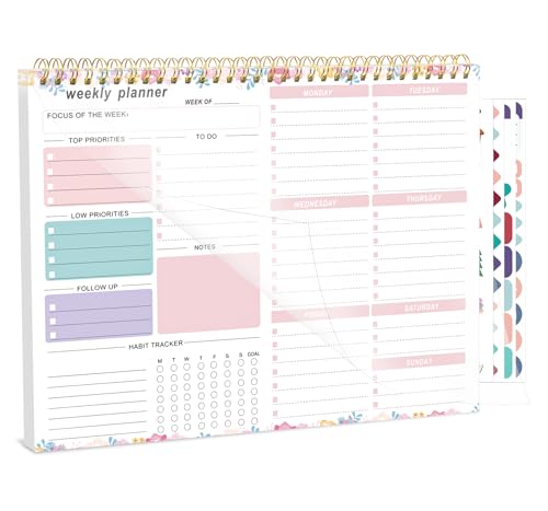 Thboxes Weekly Desk Planner, 8.5x11In To Do List Notepad, 52 Sheets, Floral - color: Light Pink Broken Flower
