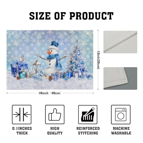 Giwawa Blue Snowman Placemats Set of 4 Christmas Trees Balls Winter Snowflakes Linen Place Mat Xmas Snow Scenery Non Slip Heat Resistant Table Mats 12"x18" for Kitchen Dining Holiday New Year Decor - color: Blue Snowman