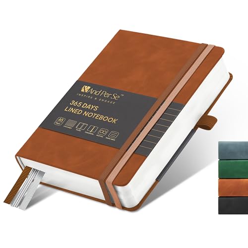 &And Per Se Lined Journal Notebook, 365 Pages, A5, 5.7'' x 8'' 100GSM Thick Paper, Journals for Writing, Hardcover Notebooks for Women Men (Brown) - color: Brown, style: 365-Lined