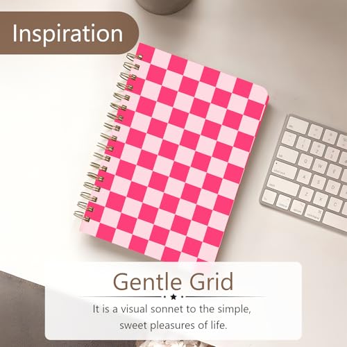 Cute Spiral Notebook Journal A5 6x9 Note Book with Pocket, Plaid - color: Pink Plaid
