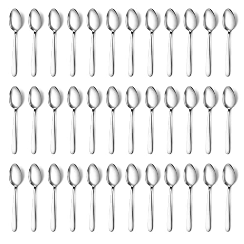 Pleafind 36 Pieces Teaspoons Set (6.2 inch), Spoon Silverware, Stainless Steel Tea Spoons, Mirror Polished Small Teaspoon, Dessert Spoons for Home, Kitchen, Restaurant, Dishwasher Safe - size: 36 Pcs 6.2'' Silver Teaspoons
