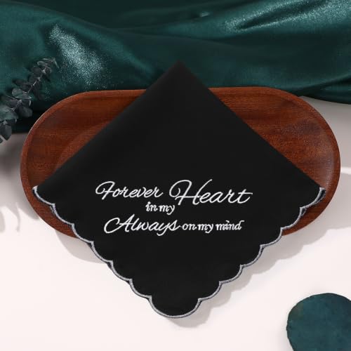 GREATEE Black Embroidered Funeral Handkerchiefs for Women Soft Cotton 11" - color: Forever in My Heart