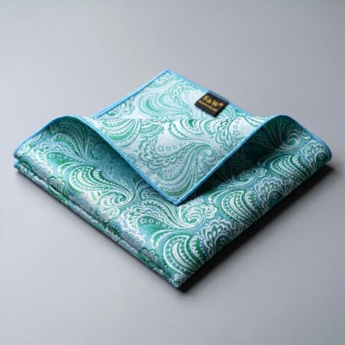 S&W SHLAX&WING Mens Pocket Square Paisley Multicolor Large for Business Wedding - color: Bh61