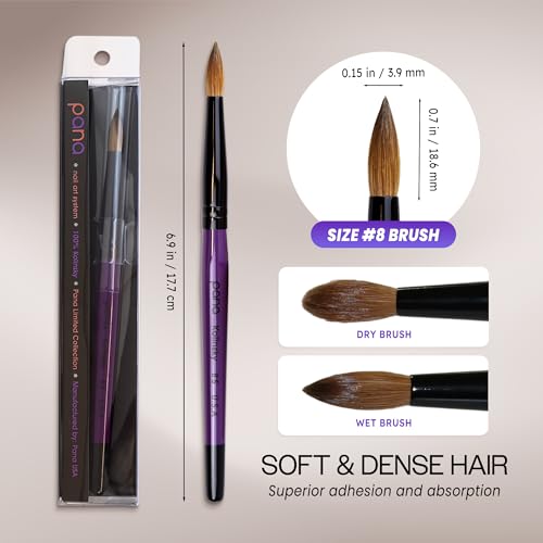 PANA Pure Kolinsky Hair Acrylic Nail Brush - Round Shape Black Ferrule with Purple Wood Handle (Size 8) - for Acrylic Nail Application, Nail Extension Manicure Pedicure Salon Beginner and Professional - color: Purple, size: Size 8