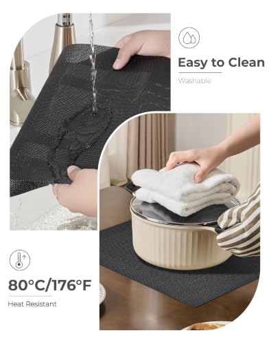 Leetaltree Black Frame Placemats Set of 4 - Heat Resistant Non-Slip Place mats for Dining Table, Washable Durable PVC Vinyl Woven Table Mats（Black Frame, 4） - color: F1- Black Frame, size: Set of 4