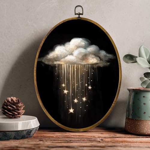 zewepri Whimsical Cloud Canvas Wall Art, Celestial Bohemian Decor, 8.6x11.4 - color: Cloud Stars