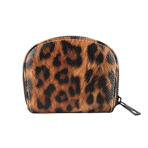 Small Zip Wallet Credit Card Wallet Coin change case Holder for women PU Leather(Sand Leopard) - color: Sand Leopard