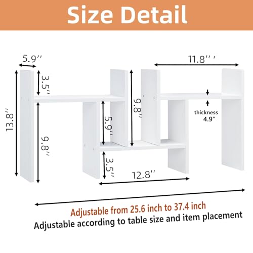 Meikuler Desktop Shelf Organizer, Adjustable Wood Display Desk Shelf, Office Storage Rack Tabletop Bookshelf Multipurpose Shelves for Home Decor, Office, Gifts (Solid White) - color: Solid White