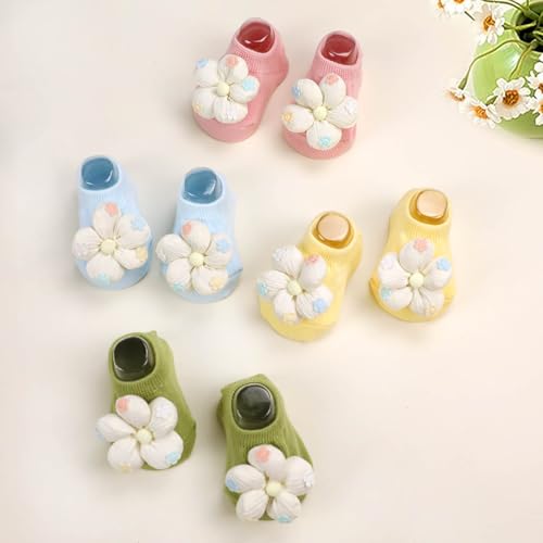 4Packs Baby Girls Socks,Flower Non-Slip Grips for Babies Toddler Princess - color: Yellow Pink Green Blue