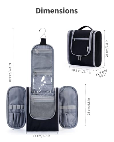 Narwey Hanging Travel Toiletry Bag for Women, Cosmetic Makeup Bag - color: AB-Black, size: Medium