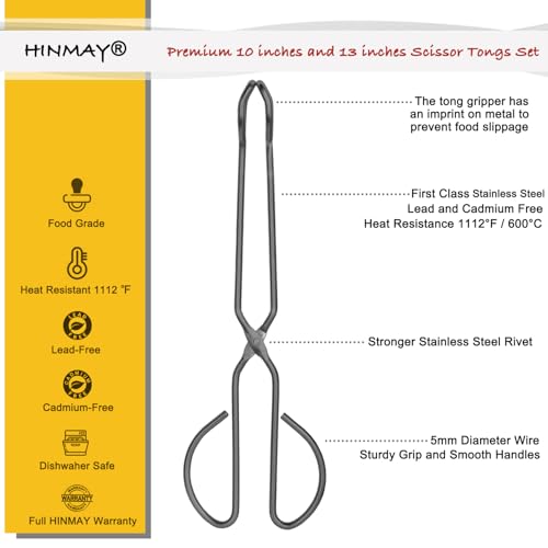 HINMAY 10" 13" Stainless Steel Kitchen Scissor Tongs, Set of 2 - color: Black