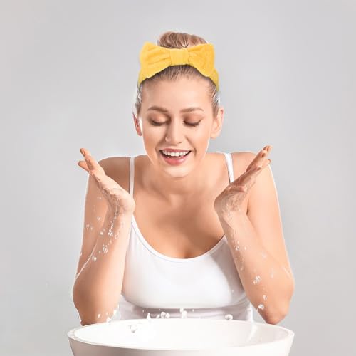 10 Pack Cute Yellow Soft Spa Headbands Bulk for Women Girls - color: Yellow