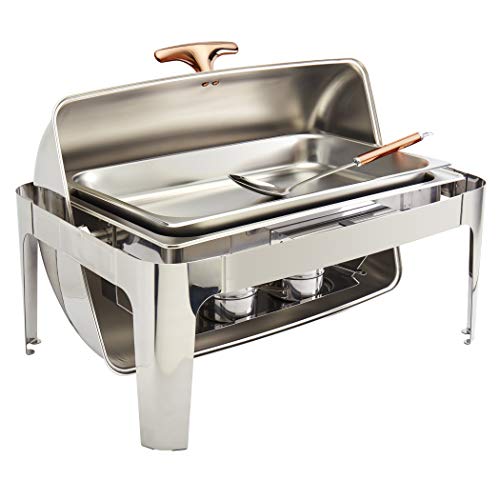 Denmark Tools for Cooks Celebrations Cookware Collection 5 Piece 9.5-Quart Rectangular Heavy Gauge Stainless Steel Chafing Dish Set with Roll Top Lid for Entertaining & Catering - size: 9.5QT ROLL TOP CHAFING DISH