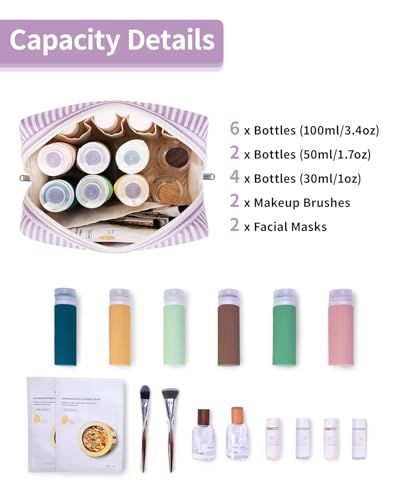 Narwey Makeup Bag Travel Toiletry Bag, Cosmetic Bag for Women Girls - color: A-Purple Stripe, style: Large