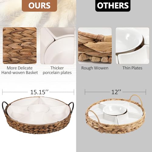 Serving Tray and Serving Dishes, RANDEFURN 7-Set Gold Platters for Parties,15.5 x 15.5 inches, Divided Serving Trays & Platters, Portable Handle,Gold - color: Gold
