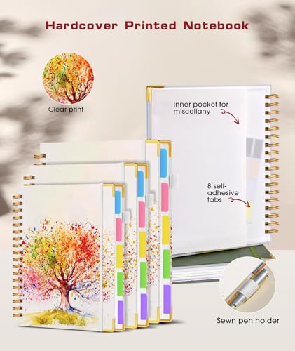Hardcover Spiral Notebook journal with Removable Dividers Tabs, 300 Pages 5 Subject Notebook College Ruled, 100GMS Notebooks for Work School Note taking,Lined Journal for Women,A5 Colorful Tree of Life - color: Colorful Tree of Life, size: 6.2"x8.2"
