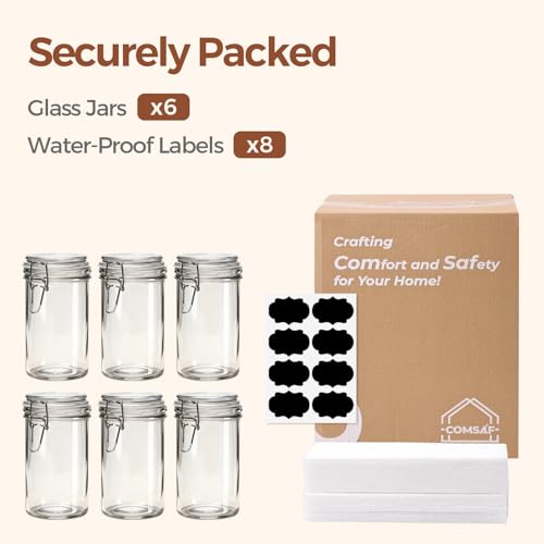 ComSaf Small 16 oz Glass Jars with Airtight Lids 6 Pack Pickling Pantry - size: 17 fl oz x 6