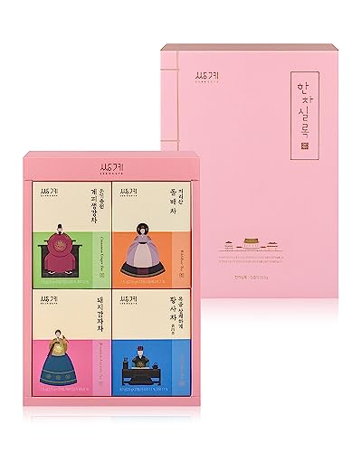 Ssanggye Hanchasilok Traditional Tea of King Gift Set 1 oz. (12 counts, 4 flavors x 3EA) Korean Premium Herb Floral Blended Signature Tea, Cinnamon Ginger/Wild Pear/Jerusalem Artichoke/ Four Yellow Sampler Single Serve