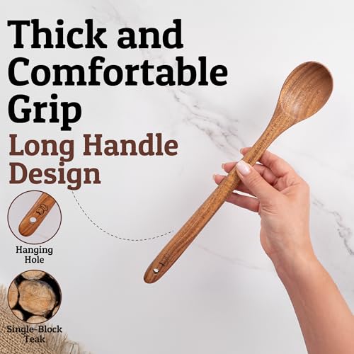 PriorityChef Extra Long Wooden Spoon for Cooking - 11" Heavy Duty Teak Long Handle Cooking Spoon - Large Wooden Spoons for Stirring & Serving - Big Wood Spoons Safe for All Cookware