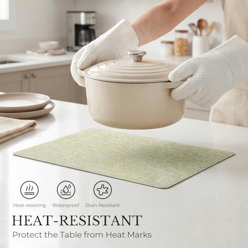 Romanstile Vinyl Placemats Set of 6, Reversible Faux Leather Wipeable Table Mats - color: Grey-grass Green, size: PCS6