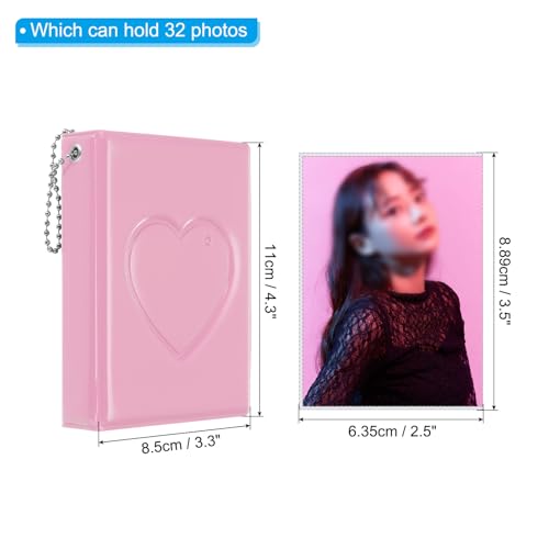 PATIKIL 3 Inch Mini Kpop Photocard Binder 2.5"x3.5" Album with 32 Pockets Small Bookshelf Love Heart Picture Holder Book for Collection, Pink - color: Pink