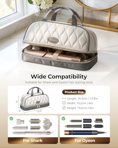 Mancro Carrying Case for Shark FlexStyle, Quilted Hair Tools Travel Bag | with Heat-Resistant Mat, Travel Case for Dyson Airwrap & Shark FlexFusion, Hair Dryer Organizer for Women, Ivory Gray - color: Ivory Gray, size: Standard
