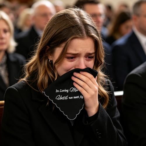 GREATEE Black Embroidered Funeral Handkerchiefs for Women Soft Cotton 11" - color: Forever in My Heart