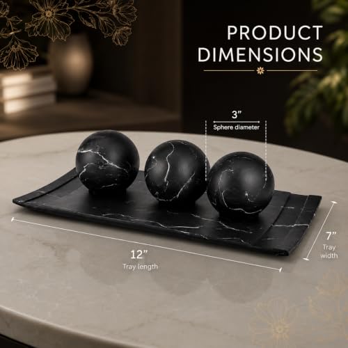 Creative Scents Black Marble Look Home Decor Bowl and Orb Set - Coffee Table Decor for Living Room - Centerpiece Table Decorations for Dining Table, Kitchen Counter, Foyer - Elegant House Decoration - color: Matte Black Marble Look
